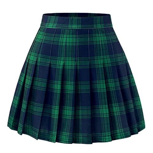 Green-and-Navy Plaid Skirt