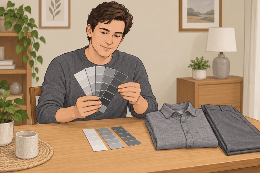 Choose ten gray paint strips with five shades each.