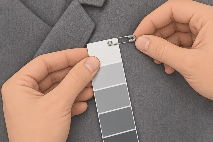 Fasten a paint strip through its paper margin and outer fabric.