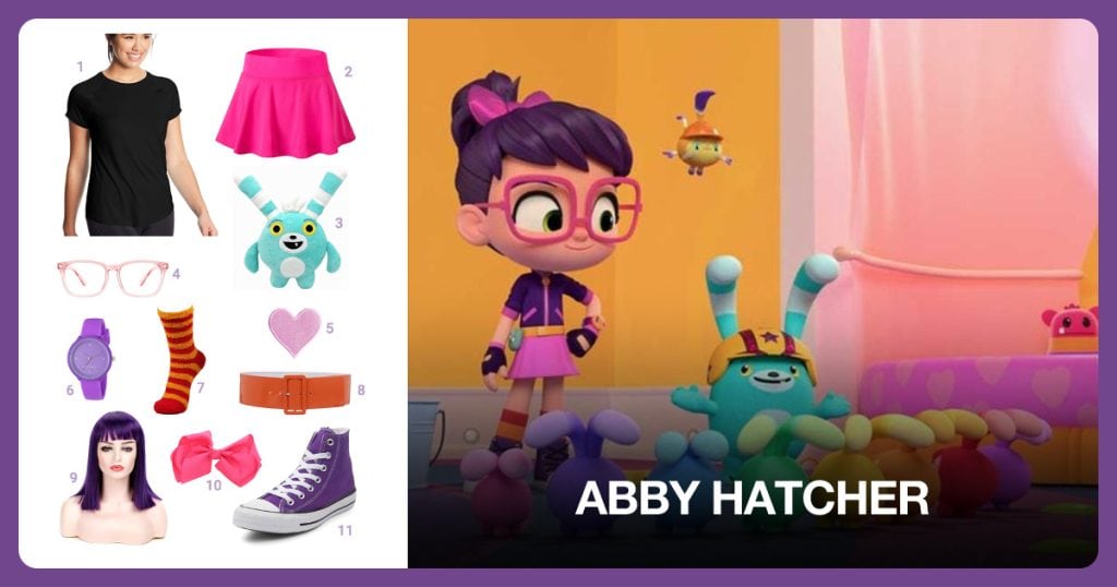 Black T-Shirt, Pink Skirt, Bozzly Plush Doll and Pink Eyeglasses beside Abby Hatcher