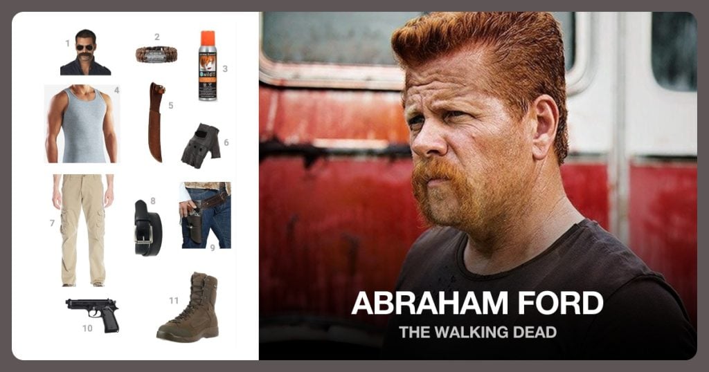 The Man Moustache, Survival Bracelet, Orange Hairspray and Grey Tank Top beside Abraham Ford