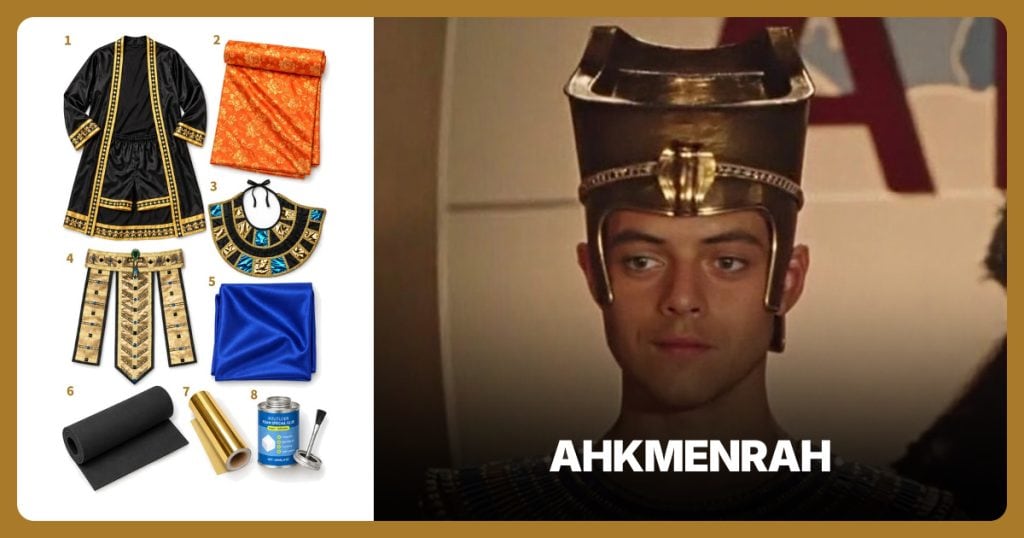 Black-and-Gold Open Robe, Orange-Gold Brocade, Blue-and-Gold Collar and Decorated Pharaoh Belt beside Ahkmenrah
