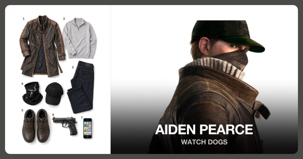 Watch Dogs Aiden Pearce Brown Jacket, Light Gray Quarter Zip Sweater and Levi’s 505 Regular Fit Jeans in Range beside Aiden Pearce