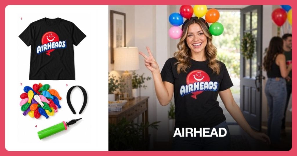 Airheads Logo T-Shirt, Small Latex Balloons, Plain Black Headband and Balloon Hand Pump beside Airhead