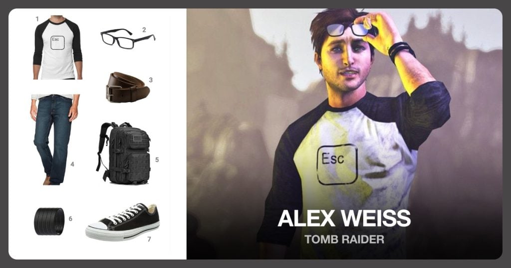 Performance Baseball Tee, Clear Lens Glasses, Leather Belt and Relaxed Fit Jean beside Alex Weiss