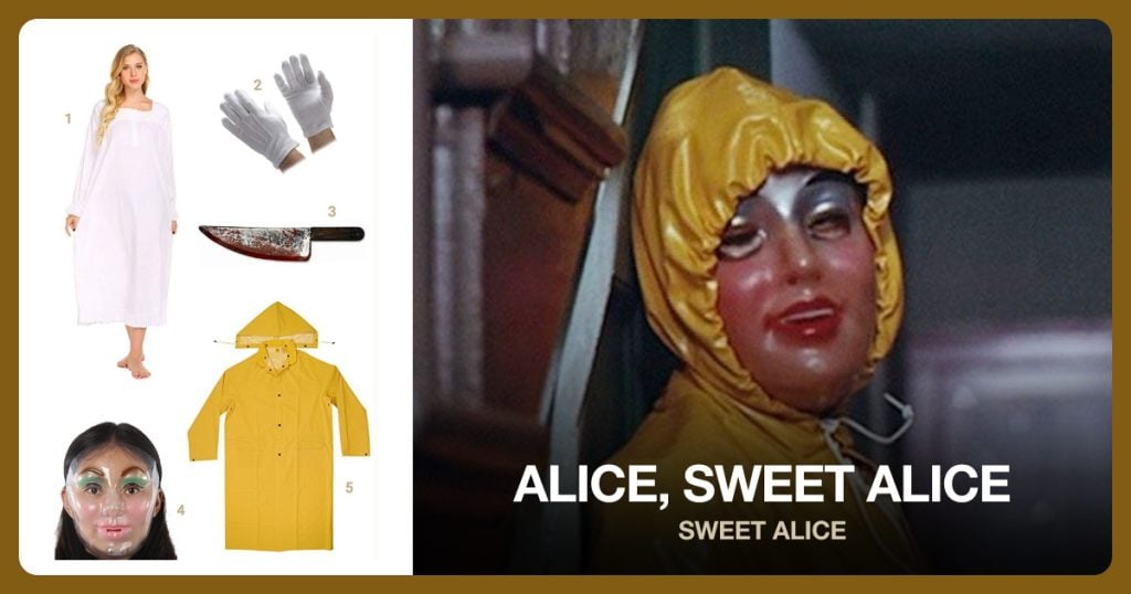 Nightgown, White Gloves, Fake Knife and Multi-Colored Mask beside Alice, Sweet Alice