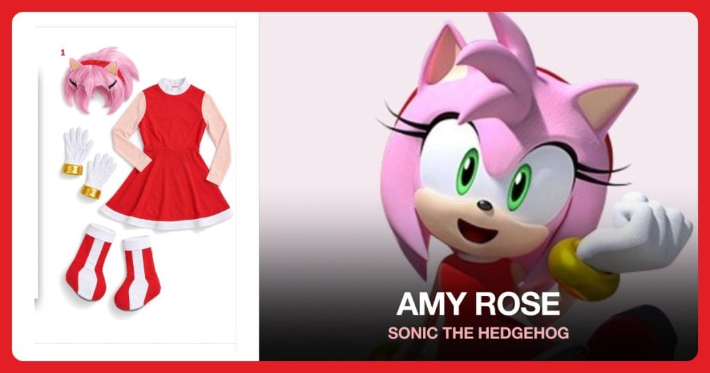 Deluxe Licensed Amy Rose Costume beside Amy Rose