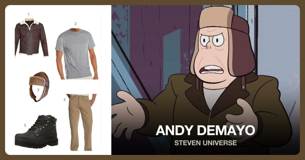 Faux Suede Leather Flight Jacket, Short-Sleeve Cotton T-Shirt, Aviator Pilot Cap and Regular-Fit Jeans beside Andy DeMayo