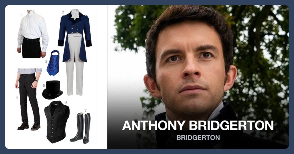 Men’s Victorian High Collar Shirt, Men’s Regency Outfit, Ascot Ties for Men and Men’s Slim-Fit Dress Pants beside Anthony Bridgerton