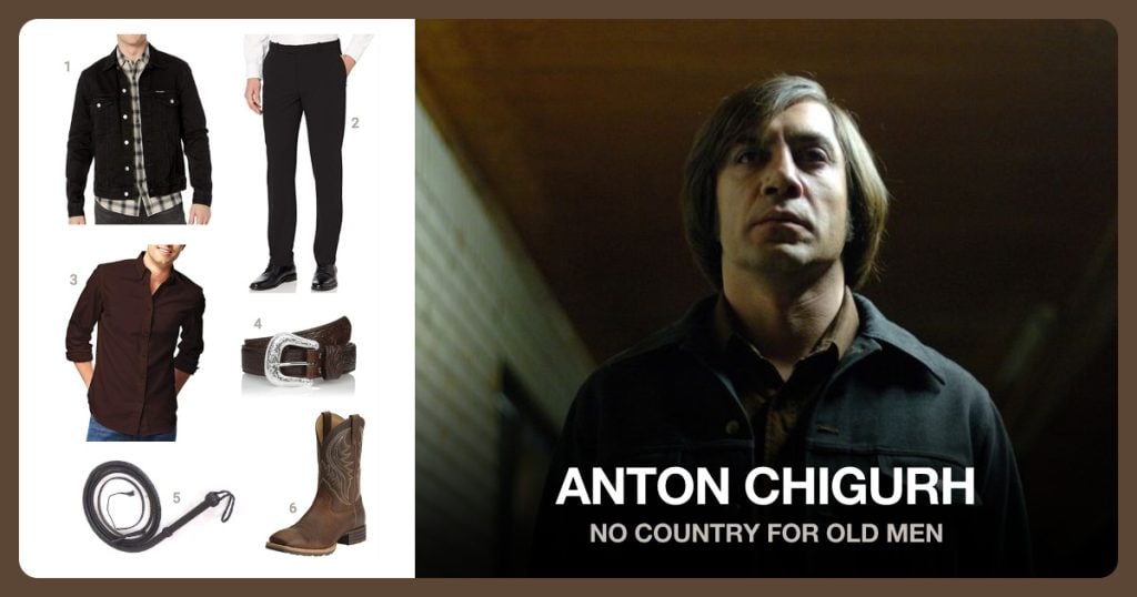 Black Jacket, Black Pants, Brown Shirt and Brown Belt beside Anton Chigurh