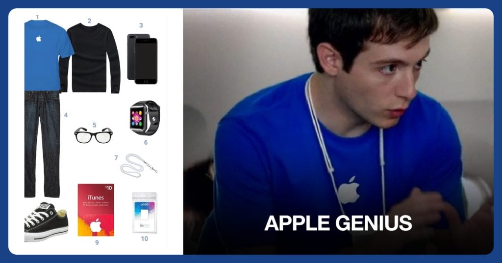 Apple logo T-Shirt, Thermal Long Sleeve Crew Top and Non-working Replica iPhone beside Apple Genius