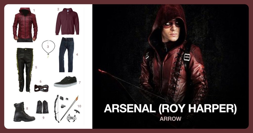 Red Arrow Jacket, Full-Zip Hoodie, Wolf Fang Pendant Necklace and Levi Men’s Relaxed Jean beside Arsenal (Roy Harper)
