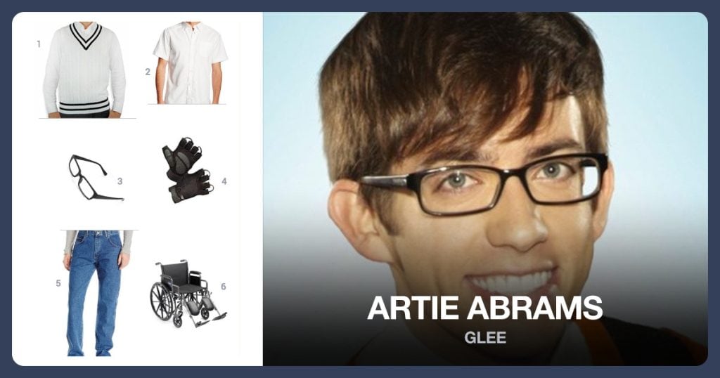 Blue Ocean Cable Sweater Vest, Men’s Short-Sleeve Shirt and Black Rectangle Plastic Glasses beside Artie Abrams