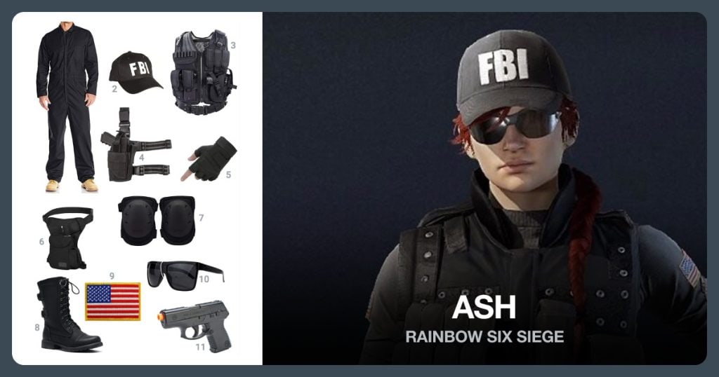 Black Coveralls, FBI Hat, Tactical Vest and Gun Holster beside Ash (Rainbow Six)