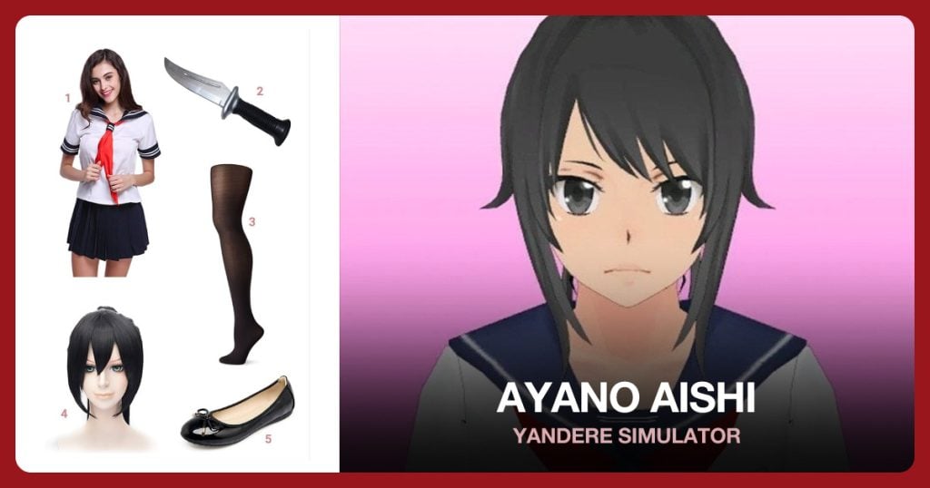 Sailor Suit Uniform, Toy Knife, Black Tights and Cosplay Wig beside Ayano Aishi