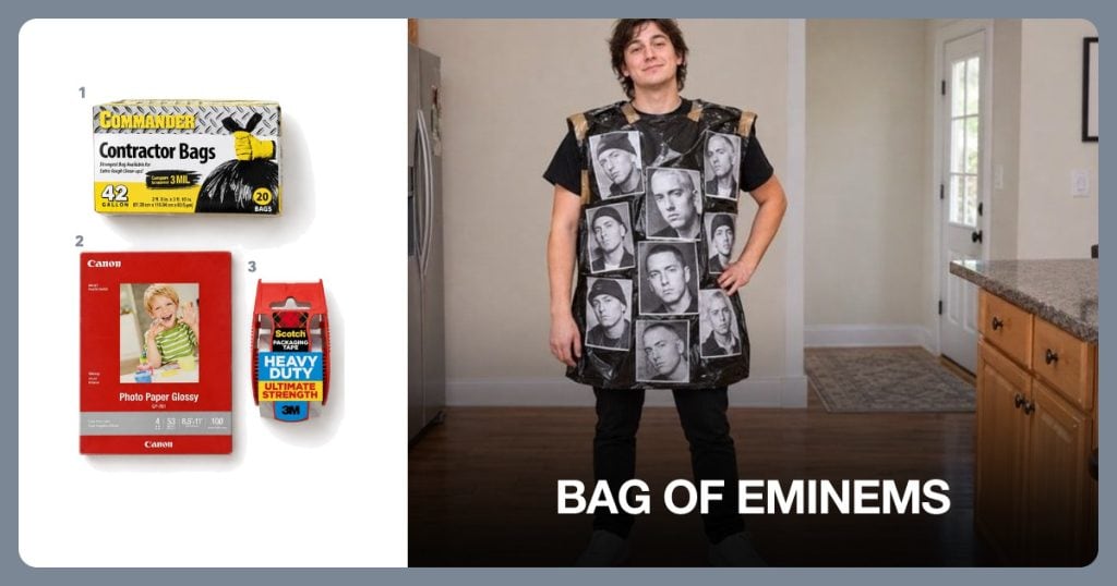 42-Gallon Black Contractor Bags, Glossy Photo Paper and Heavy-Duty Packing Tape beside Bag of Eminems