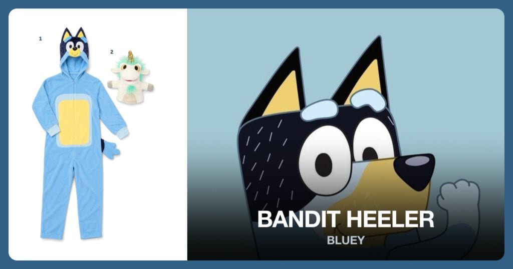 Bandit Costume Suit and Unicorse Hand Puppet beside Bandit Heeler