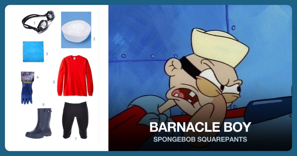 Sailor Cap, Black Swimming Goggles and Solid Color Cotton Bandana beside Barnacle Boy
