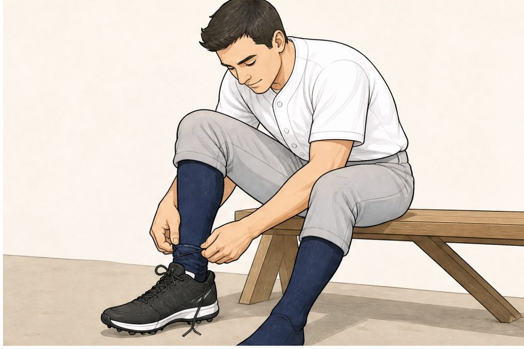 Pull socks neatly and lace sneakers