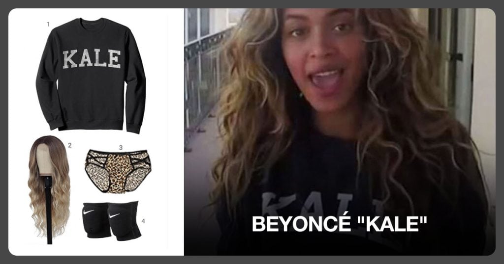 Kale Sweatshirt, Long Ombre Blonde Wig, Leopard Bikini Underwear and Black Knee Pads beside Beyoncé "Kale"