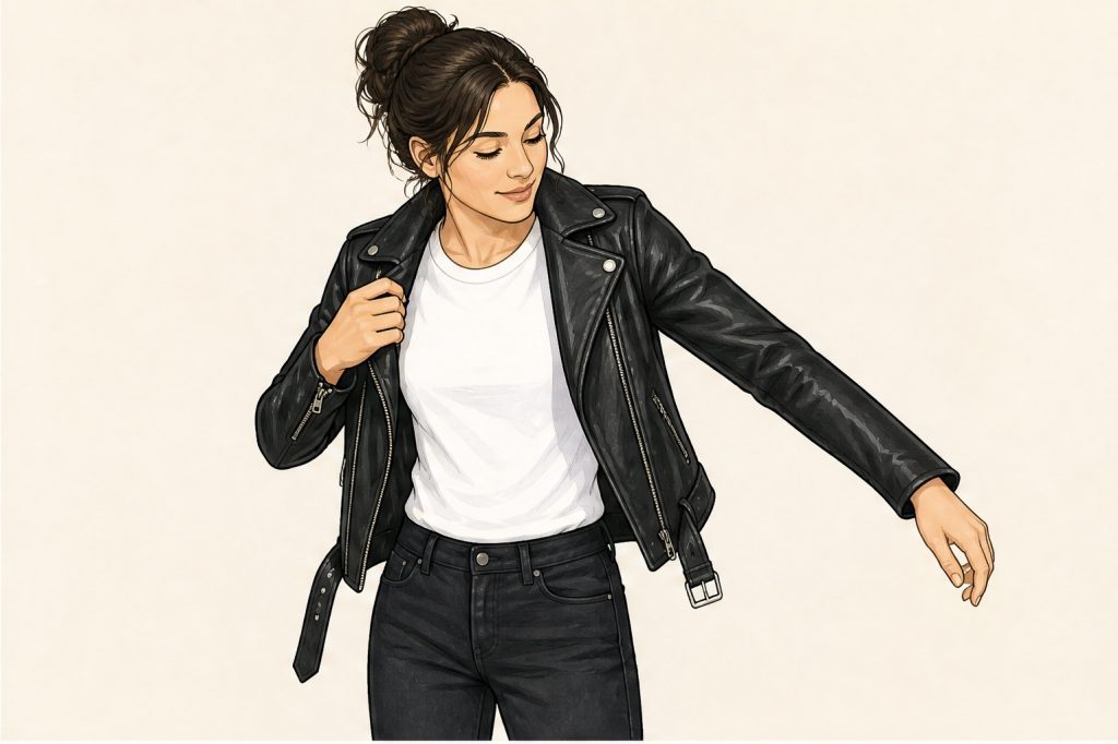 Add faux leather jacket