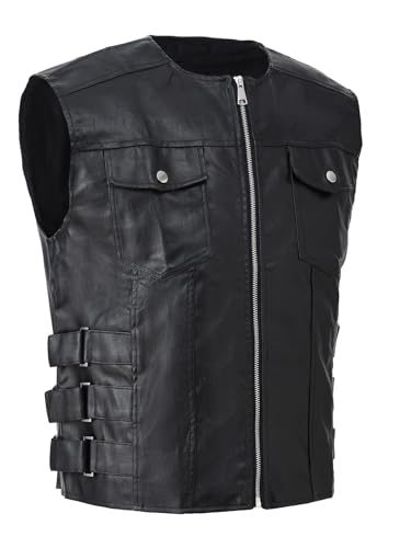 Black Faux Leather Biker Vest