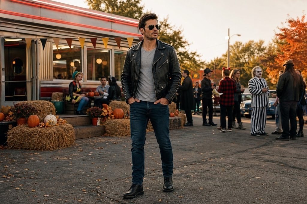 Denim and Leather Biker costume outfit