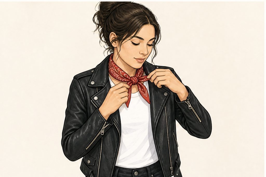 Tie red bandana loosely at neck