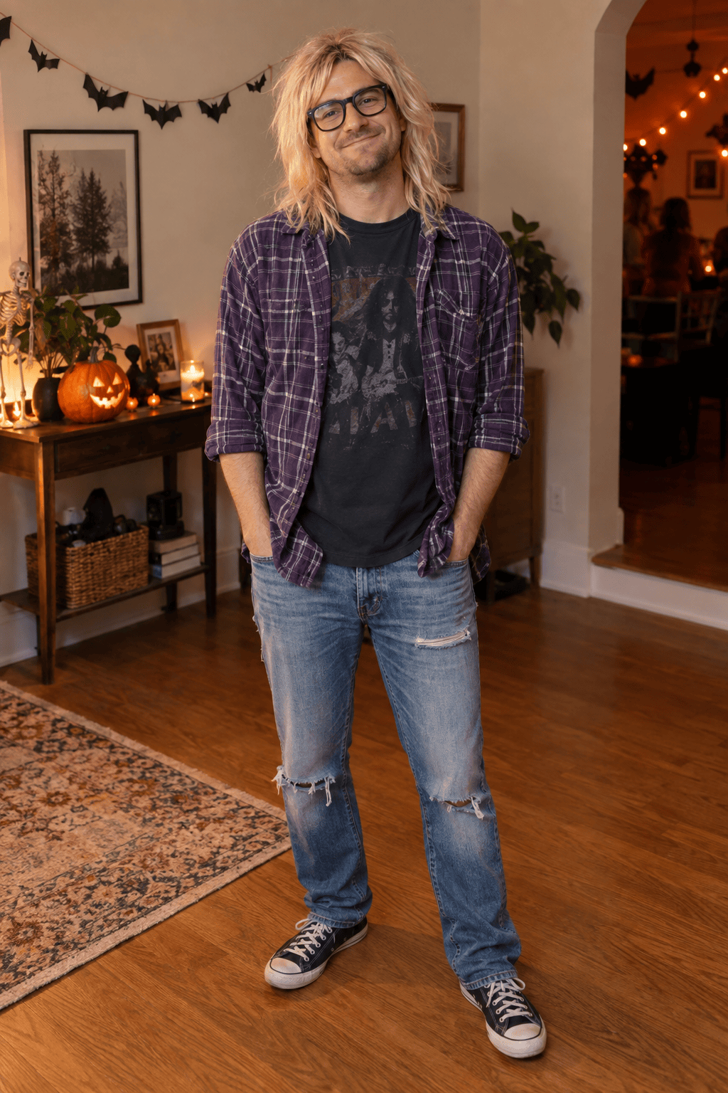 Man wearing a Garth Algar inspired Halloween costume