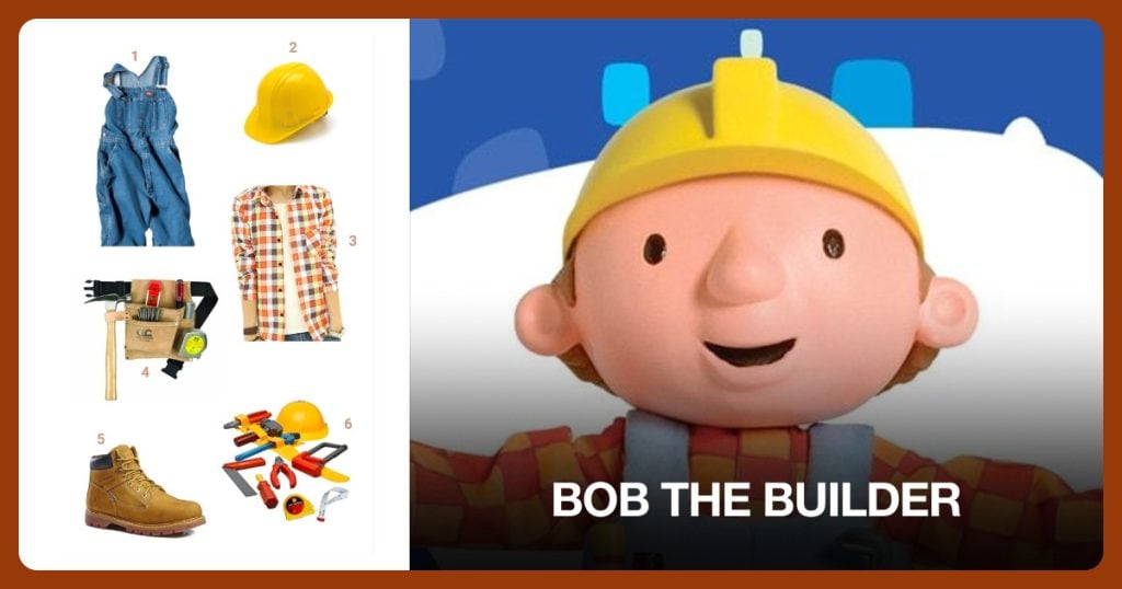 Dickies Denim Stone-Washed Bib Overall, Snap Lock Suspension Hard Hat and Plaid Pattern Long Sleeve Casual Shirt beside Bob the Builder