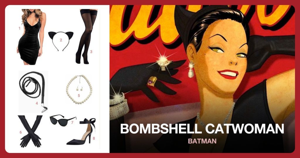 Black Short Dress, Cat Ears, Sheer Stockings and Black Whip beside Bombshell Catwoman