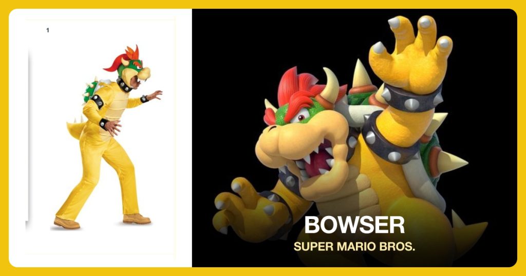 Deluxe Licensed Bowser Costume beside Bowser