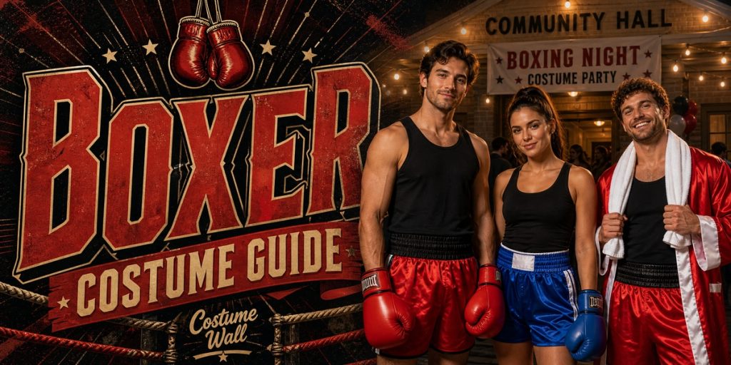 Red Boxing Trunks, Blue Boxing Trunks, Men’s Black Workout Tank and Women’s Black Athletic Tank beside Boxer