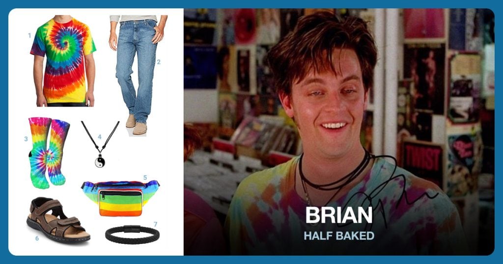 Tye Dye T-Shirt, Blue Jeans, Tye Dye Socks and Ying Yang Necklace beside Brian