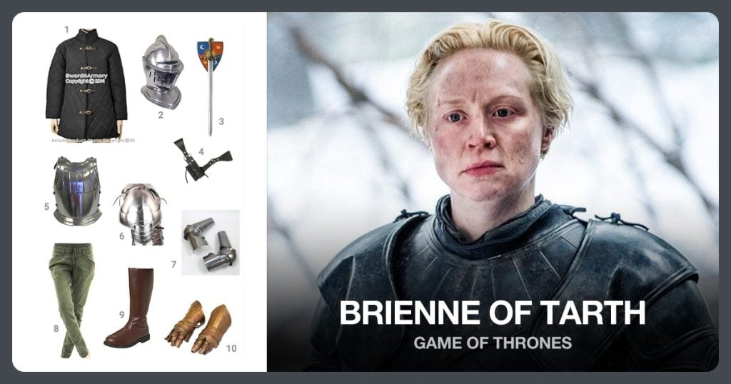 Aketon Jacket, Armor Helmet, Oathkeeper Sword and Medieval Sword Leather Frog beside Brienne of Tarth