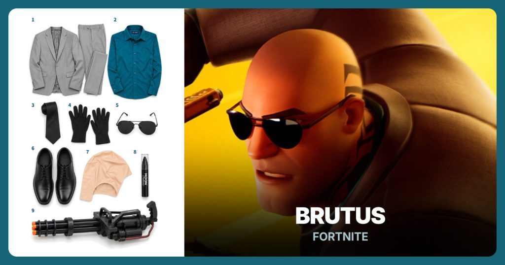 Light Gray Suit, Teal Dress Shirt, Black Necktie and Black Gloves beside Brutus (Fortnite)