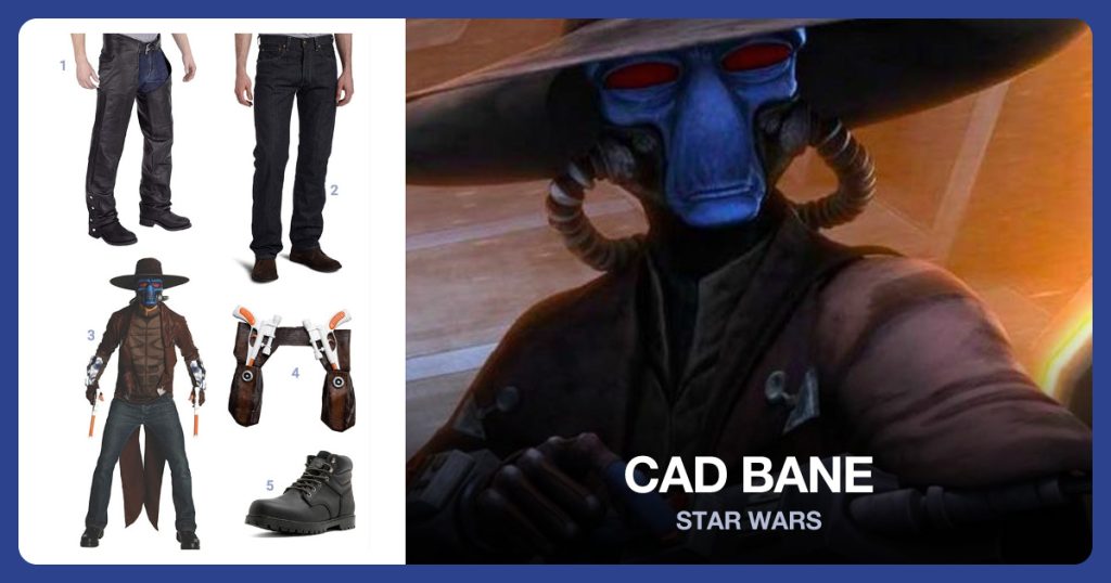 Leather Chaps, Men’s Jeans, Cad Bane Costume and Toy Guns beside Cad Bane