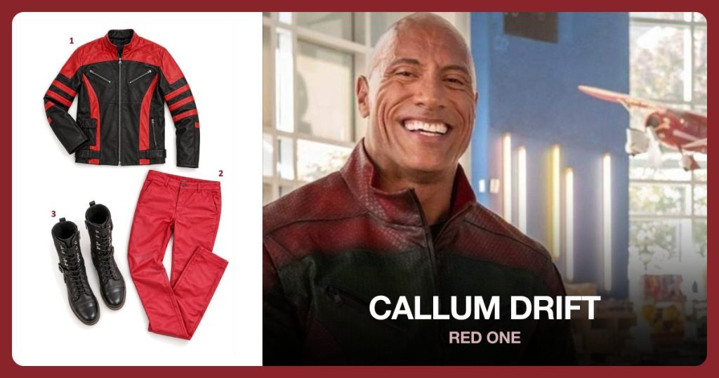 Callum Drift Leather Jacket, Red Slim-Fit Pants and Black Lace-Up Boots beside Callum Drift