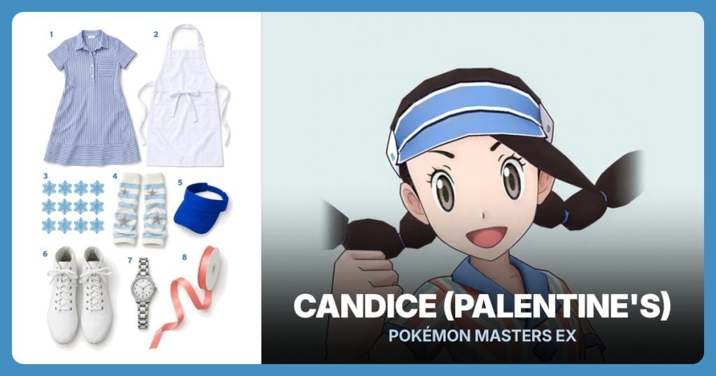 Blue-and-White Striped Dress, White Bib Apron, Light Blue Snowflake Patches and Blue-and-White Leg Warmers beside Candice (Palentine’s)