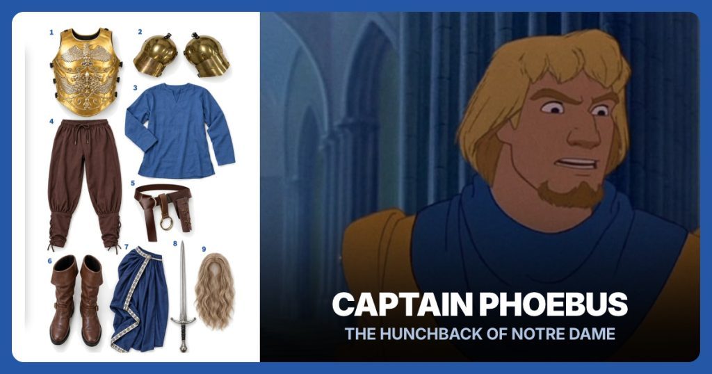 Gold Cuirass, Brass Pauldron Set, Blue Undertunic and Dark-Brown Trousers beside Captain Phoebus
