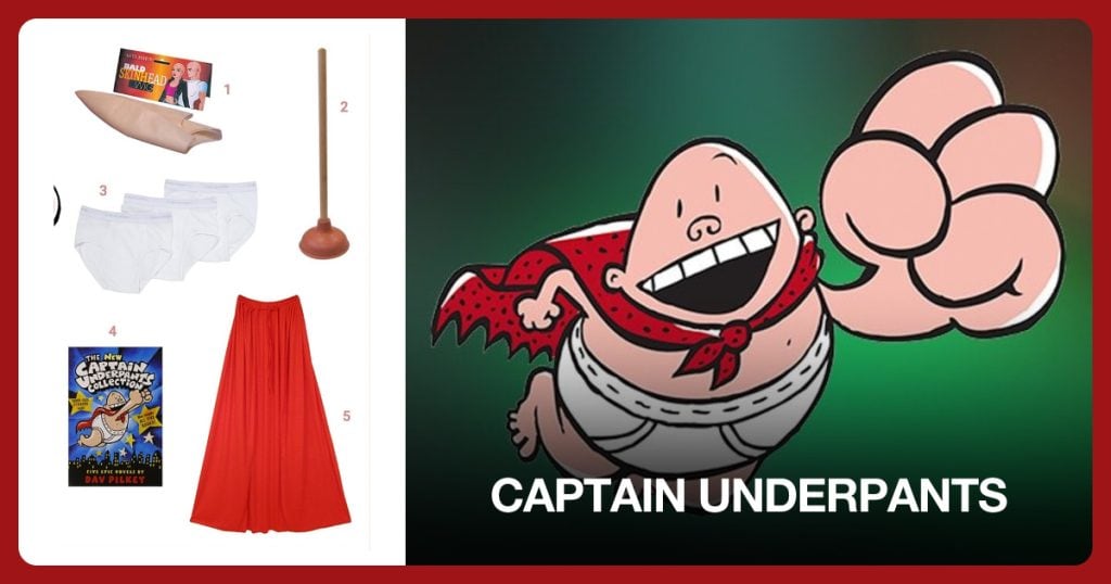 Bald Head Wig Cap, Rubber Toilet Plunger, Calvin Klein Classic Briefs and The New Captain Underpants Collection beside Captain Underpants