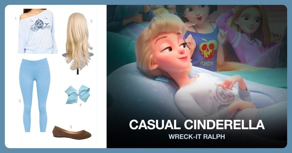 Cinderella ‘G2G’ Long Sleeve Shirt, Blonde Wig, Light Blue Yoga Pants and Light Blue Hair Bow Clip beside Casual Cinderella
