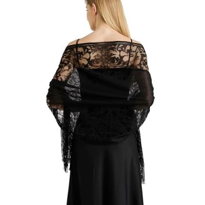Black Floral Lace Shawl