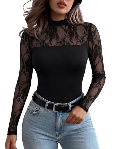 Black Lace Long-Sleeve Blouse