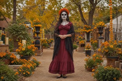 Burgundy Catrina costume outfit