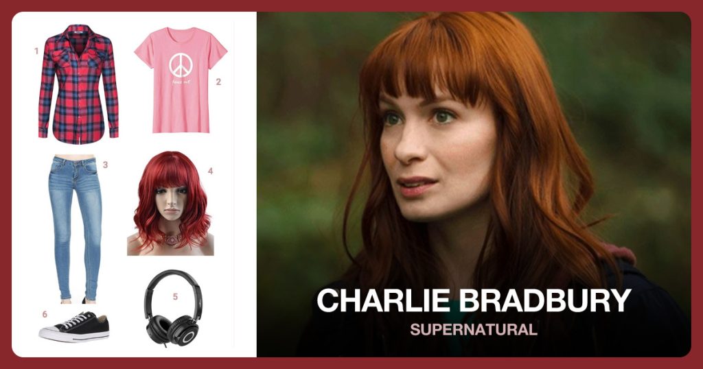 Women’s Flannel, Peace Out T-Shirt, Denim Skinny Jeans and Girl’s Wig beside Charlie Bradbury