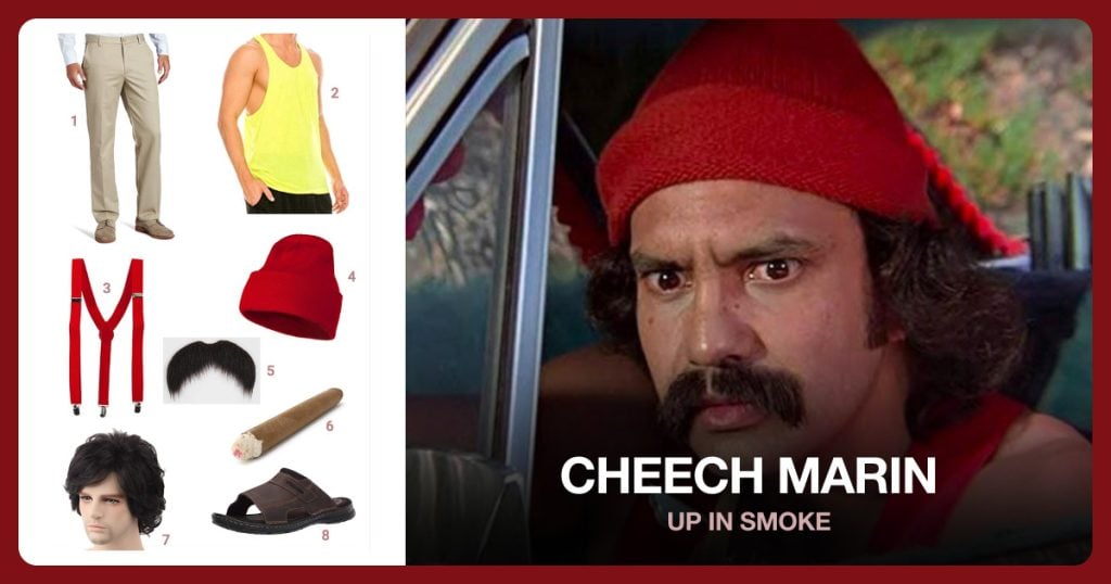 Brown Pants, Muscle Shirt, Red Suspenders and Red Beanie beside Cheech Marin