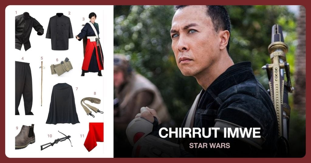 Gunfighter Shirt, Black Chef Coat, Chirrut Imwe Costume and Baggy Chef Pants beside Chirrut Imwe