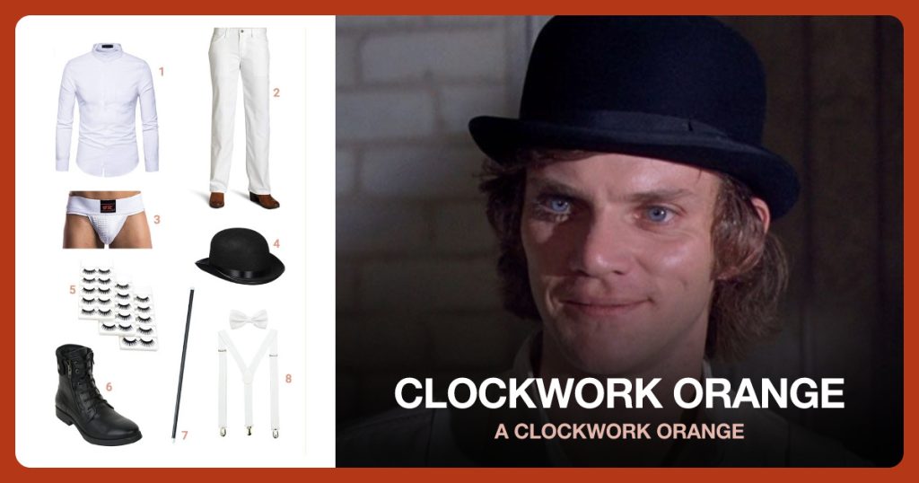 Mandarin Collar Shirt, Work Pants, Jock Strap and Black Hat beside Clockwork Orange