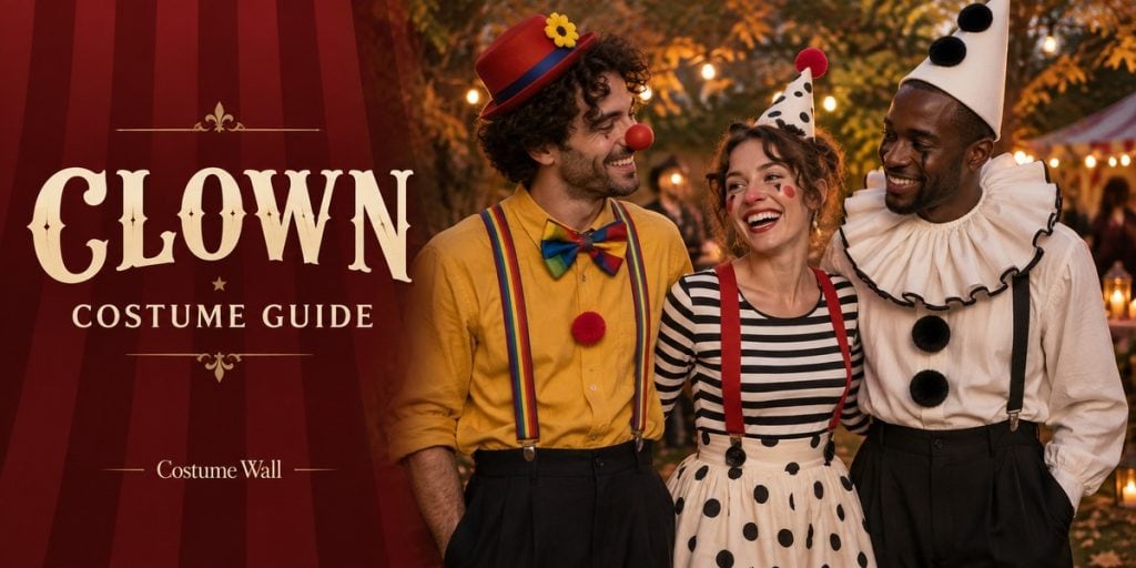 Rainbow Suspenders, Yellow T-Shirt, Red Striped Shirt and Blue Loose Trousers beside Clown